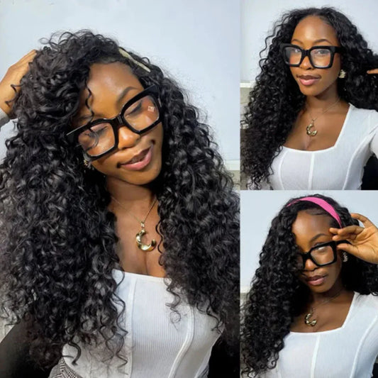 Deep Curly Half Wig Human Hair 250 Density 3 In 1 Seamless Flip Over Half Wigs Human Hair Water Wave Human Hair Drawstring Wigs