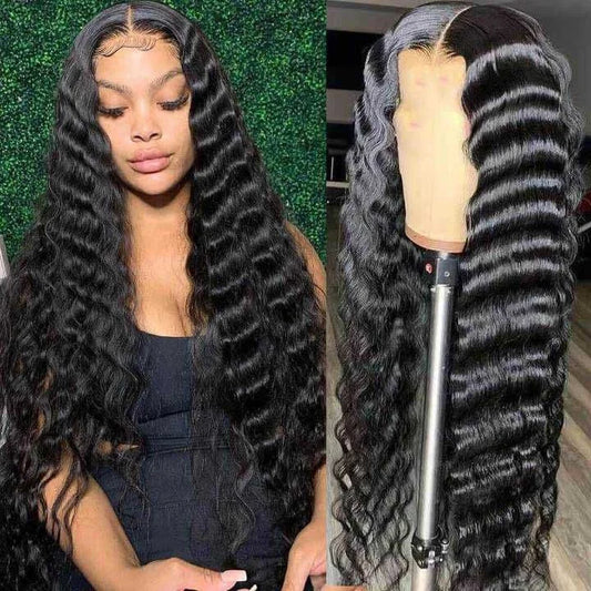 Deep Wave 13x4  Transparent Lace Frontal Human Hair Curly Wigs Hot Sell