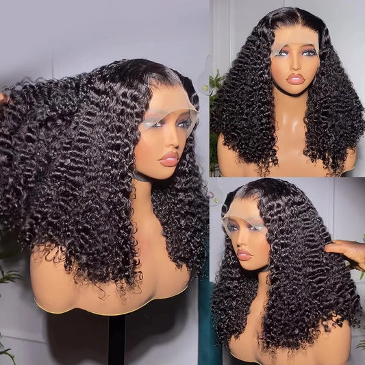 Super Double Drawn Glueless Wig Human Hair Ready To Go Deep Curly 250% High Density Bob 13x4 HD Transparent Lace Frontal Wigs