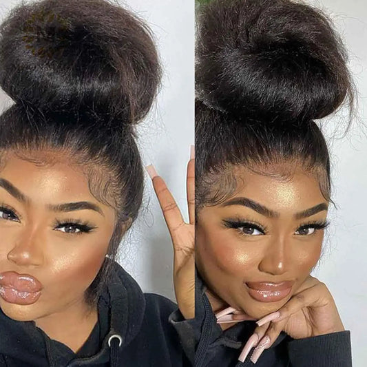 Kinky Straight Wear and Go Glueless Human Hair Wig Pre Plucked Pre Cut 5x5 Yaki Straight Lace Front Human Hair Wigs For Women