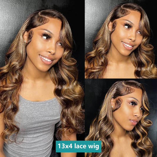 13X4 Highlight Body Wave Lace Front Wigs Human Hair Brazilian Honey Blonde 13X6 Lace Front Wigs 4x4 Lace Closure Ombre Wigs