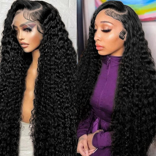Curly Wigs 30 40 inch 13x6 hd lace frontal wig human hair deep wave frontal wig Brazilian water wave lace front wig 250 density