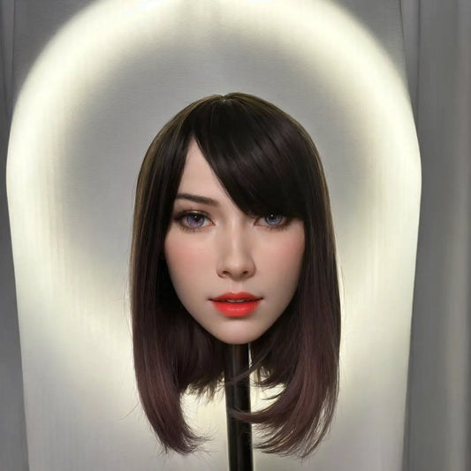 Adult cosmetics and jewelry showcases model heads, male adult toys, special mouth channels - including matching wigs and colored