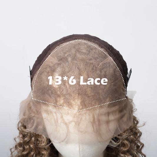 13*6 Kinky Curly Wave Lace Front Synthetic Wig for Balck Women Light Brown Golden Lace Hair Wig Heat Resistant for Daily Cosplay