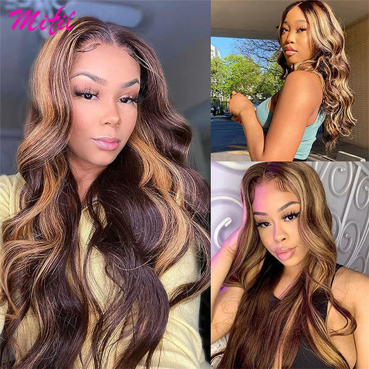 13x6 Highlight Wig Human Hair Colored Brown Lace Front Human Hair Wigs For Women Brazilian HD 13x4 Transparent Lace Frontal Wig