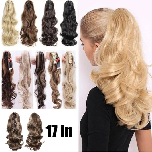 17inch Wavy Ponytail Hair Extension Synthetic Long Wavy Claw Clip Hair Extension Heat Resistant Fiber Ponytail Wig For Women