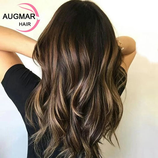 Short Wavy Blonde Highlight Wig Human Hair Wigs Ombre 13x4 Brown Lace Front Wig Brazilian Full Lace Wig 13x6 HD Lace Frontal Wig