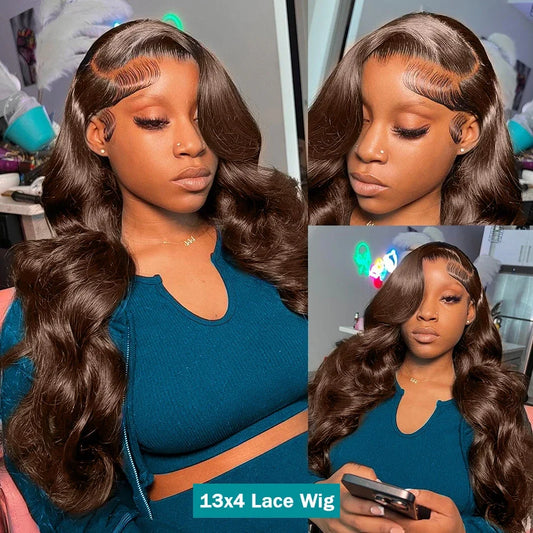 30 36 Inch 220 Density Chocolate Brown Body Wave 13x6 HD Lace Front Human Hair Wigs Brazilian Colored 13x4 Frontal Wig For Women