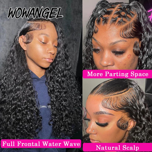 Wow Angel 250% HD Lace Frontal Wigs 13X6 Water Wave Wigs 13x4 Lace Frontal Wigs Pre Plucked Curly Wig Human Hair Wig For Woman
