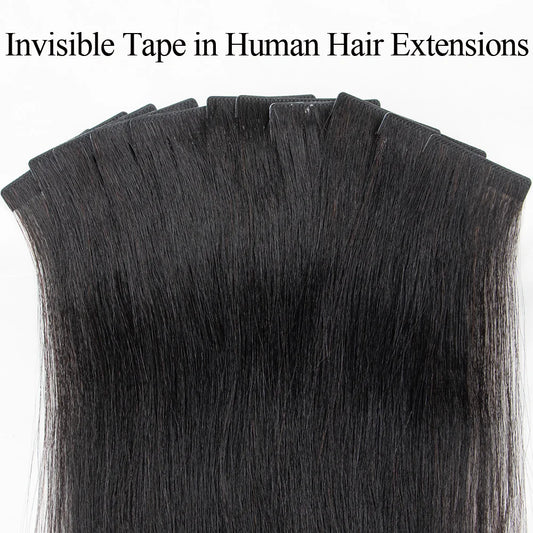 Light Yaki Straight Invisible Tape In Human Hair Extensions 12-20" PU Skin Weft Natural Black 100% Remy Hair Adhesive 20pcs/pack
