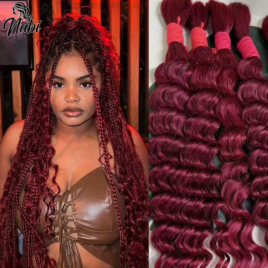 Nabi Deep Wave Boho Braids Human Hair 99J# Burgundy Red Braiding Hair Bulk No Weft Virgin Hair Extension For Braiding