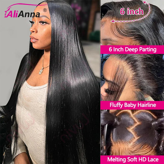 30 Inch Straight Human Hair Wigs On Clearance Sale Transaparent 13x6 HD Lace Frontal Wig Human Hair Multi Parting Raw Hair Wig