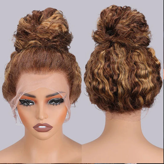 250 Density Invisi-Strap 360 Hd Lace Wig Human Hair Pre Plucked Highlight Water Wave Lace Wigs Colored HD 360 Lace Frontal Wig