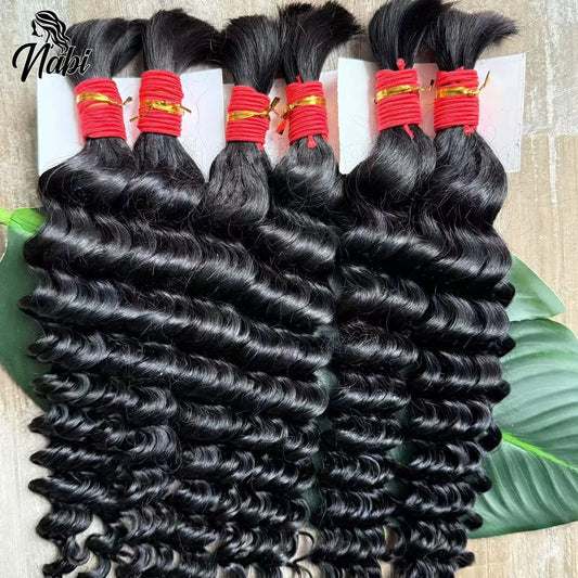 Nabi Natural Human Braiding Hair for Boho Braids 22 24 inch Water Wave Bulk Hair No Weft Deep Curly Virgin Hair Extensions
