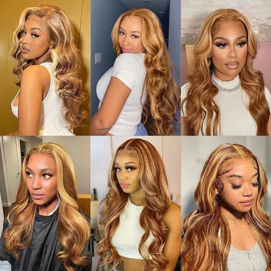 13x6 Body Wave Highlight Lace Front Synthetic Ombre 13x4 Lace Frontal Wigs Honey Blonde Colored Wigs For Women