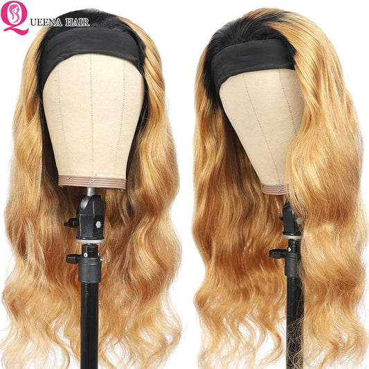 Headband Wig Human Hair Ombre Brown Human Hair Headband Wig For Women Body Wave Humain Hair Wigs Brazilian Scarf Wig On Sale 180