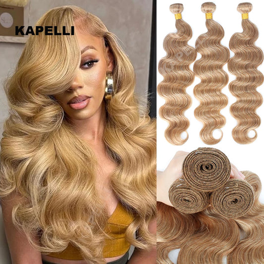 Body Wave Human Hair Bundles Wave 3 Bundles Brazilian Natural Blonde Bundles Human Hair Remy Hair 100% Human Hair Extensions