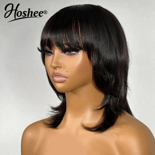 Short Pixie Cut Bob Human Hair Wig With Bangs Wolf Cut Wig With New Style Brazilian Human Hair Wigs For Woman Full Machine Wig