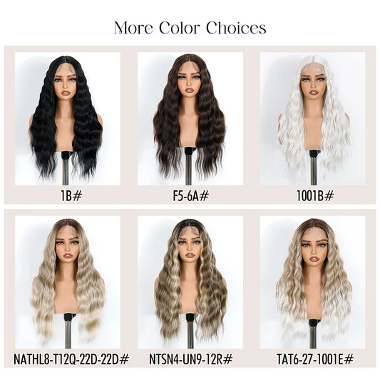 Noble Synthetic Lace Front Wig 36 " Long Wavy Lace Part Body Wavy Golden Wig For Women Lace Front Wig Ombre Blonde Cosplay Wig