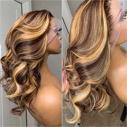 Honey Blonde Body Wave 13x4 Lace Front Human Hair Wigs Highlight 13x6 HD Transparent Lace 100% Human Hair Pre Plucked For Women