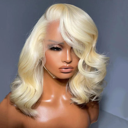 UStyleHair 613 Blonde Bob Short Wave Wig Lace Front Synthetic Hair 13x4 Glueless Heat Resistant Daily Use Cosplay Wigs