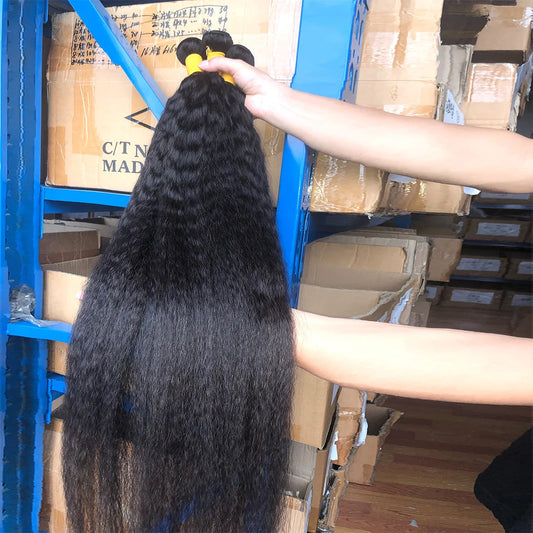 1 3 4 Bundles Kinky Straight Peruvian Hair Weave Bundles Raw Human Hair Bundle Virgin Remy Extensions For Women Coarse Yaki Weft