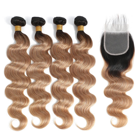 Blonde 4X4 Closure Human Hair Bundles with13x4 Frontal Human Hair Weave Extentions Brazilian Tissage Hair Weave 100% Remy Hair