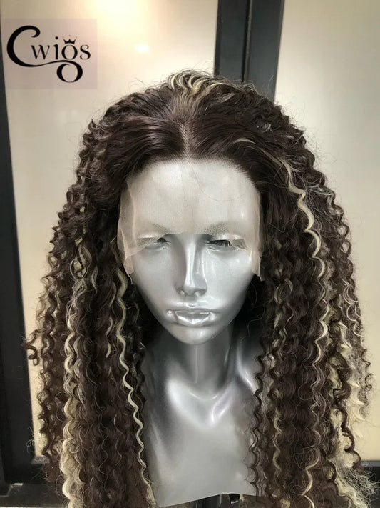 Long Daily Wear Dark Brown Blonde curly Wig Synthetic afro Curly Wig High-temperature Silk Wig High Quality High 180% Density