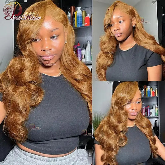 13x6 Ginger Blonde Colored Human Hair Lace Front Wigs HD Lace Frontal Human Hair Wigs Body Wave Honey Blonde Human Hair Wig 180%