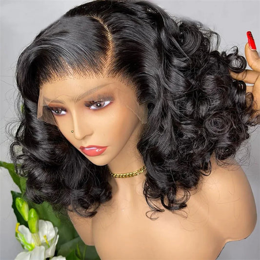 250% Density 100% Vietname Loose Wave Wig 13x4 Frontal Bouncy Wave Wig with Human Hair Natural Black For Black Women 16-22Inch