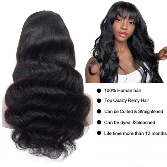 12A Glueless Body Wave Wig With Bangs 100% Women's Human Hair Wig Without Glue Fully Machine Made Wig With Bangs Body Wave Wig