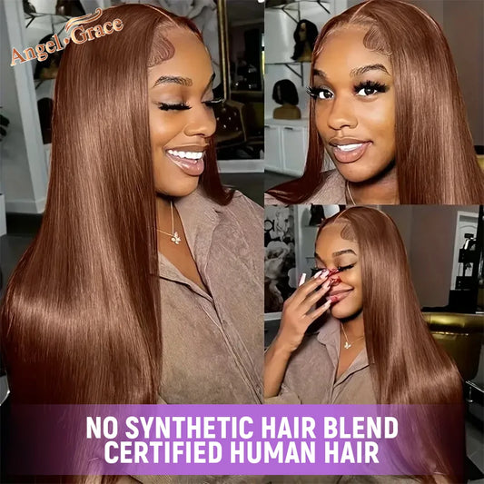 Chocolate Brown Straight Human Hair Wigs 13x4 Lace Front Wigs For Women Pre-pluck HD Transparent Lace Frontal Wig #4 Brown Color