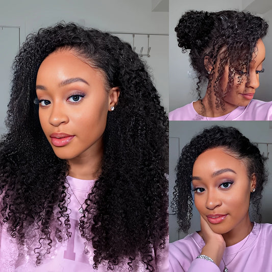 250 Density HD Invisi Strap 360 Full Lace Frontal Kinky Curly Wig 30 inch Black Human Hair Drawstring Snug Water Wig Glueless