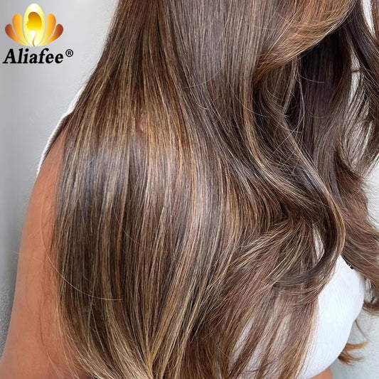 Balayage Brown Blonde Highlight Body Wave 13X6 Lace Front Wigs Human Hair Transparent 13X4 Lace Frontal Human Hair Wig for Women