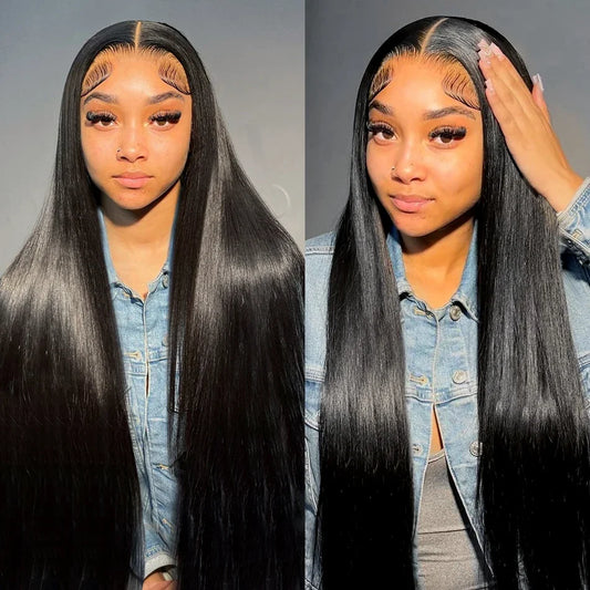 44 46 Long Inch 13x4 HD Lace Front Wig Brazilian Straight Human Hair Wig For Women 200 Density 13x6 Transparent Lace Frontal Wig