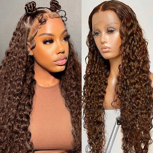 Glueless Brown Curly Wigs Lace Front Wig Human Hair 13x4 13x6 HD Transparent PrePlucked For Women Chocolate Brown Human Hair Wig