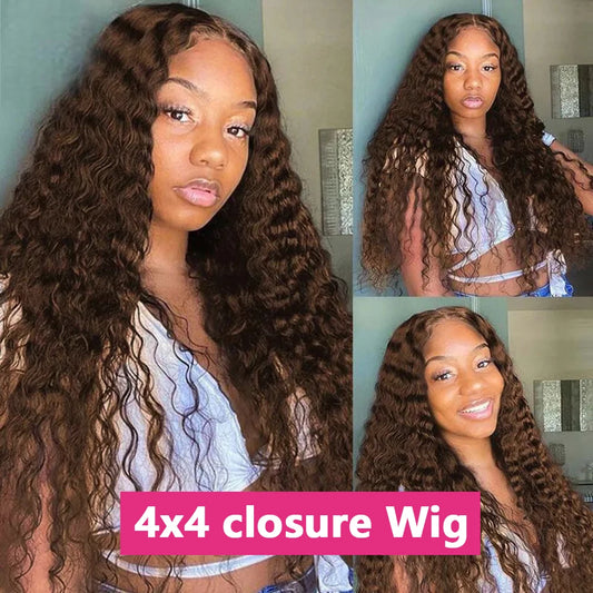 Chocolate Brown Curly Lace Front Wigs 13X4 Colored 100% Human Hair Wigs Pre Plucked Deep Wave 13X6 Hd Lace Frontal Brazilian Wig