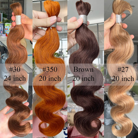 Human Hair Bulk for Braiding Body Wave Boho Braids Black Brown 99j Burgundy #27 Blonde #30 Ginger Orange Hair Extensions Bobbi