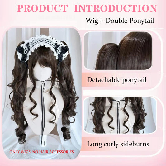Long Wave Cosplay Wig with Double Ponytail For Women Daily Party Lolita Synthetic Wigs Gold/Chocolate Heat Resistant Hair