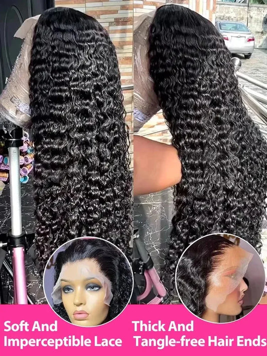 250 High Density 13x6 HD Transparent Lace Frontal Curly Wigs Human Hair 30 40 Inch Deep Wave 5x5 Lace Closure Glueless Wig Remy