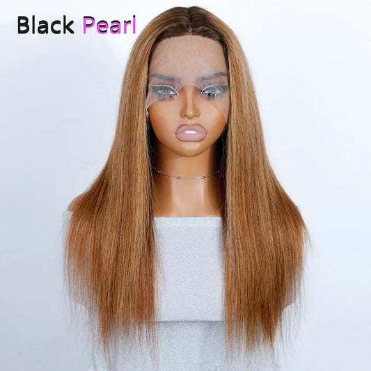 Glueless WIg Highlight Blonde 28" Long Bone Straight 13x1 T HD Lace 100% Human Hair Wigs For Women  Brazilian Remy Hair Wigs