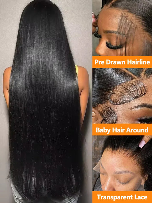 100% Human Hair Bone Straight 13x6 HD Lace Frontal Wigs 5x5 Glueless 30 40 Inch 13x4 Lace Front Wig Black Closure Brazilian Wear